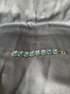 J. Crew Gold-Plated Bracelet with Teal Blue Faceted Stones